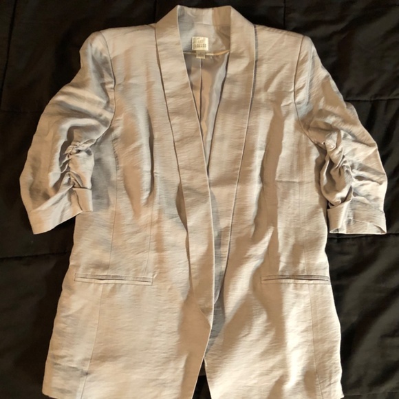 Lauren Conrad Women 3/4 Sleeve  Shoulder Pads Open Front Jacket Gray Size 8 - Picture 2 of 8